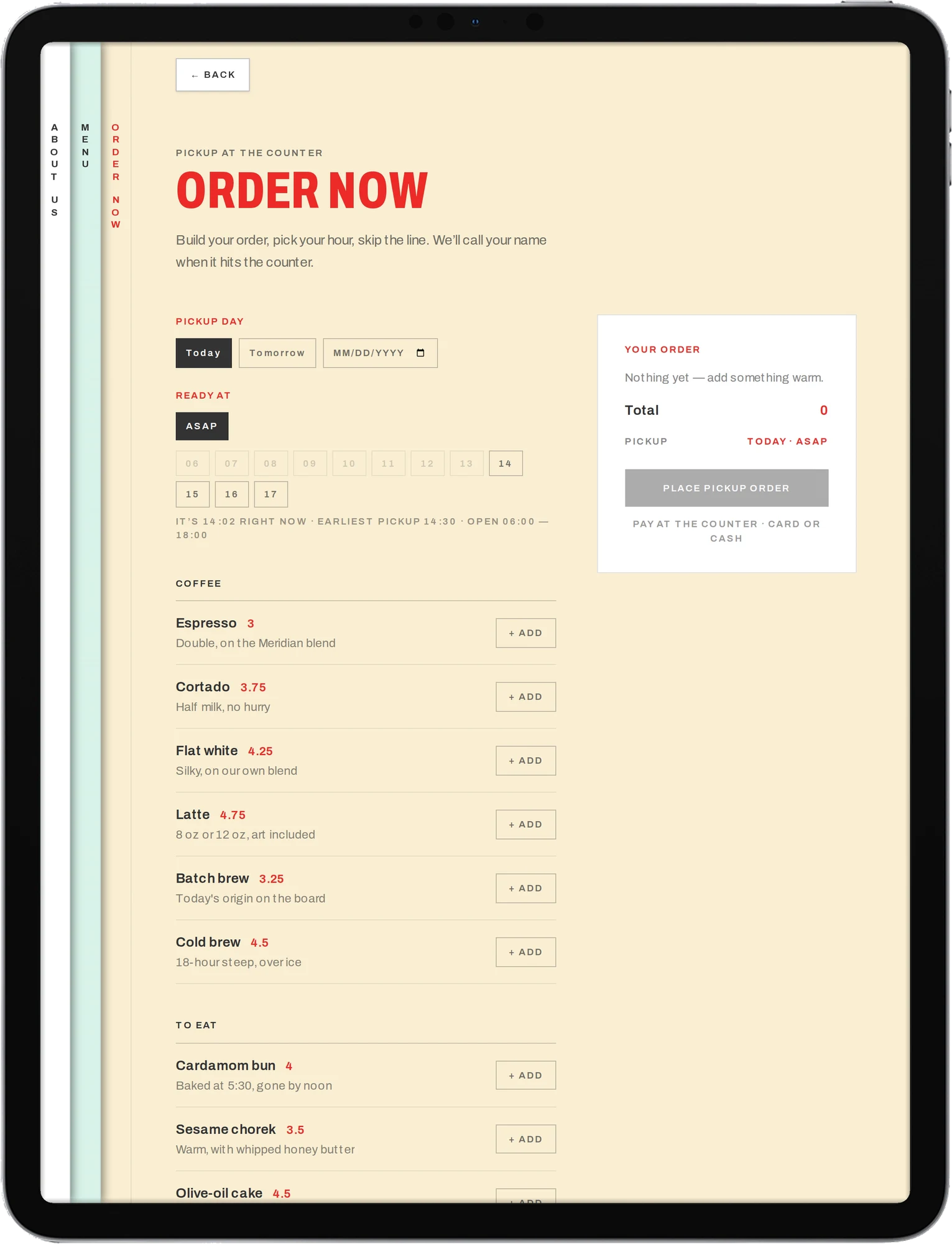 Meridian Coffee Co. — tablet