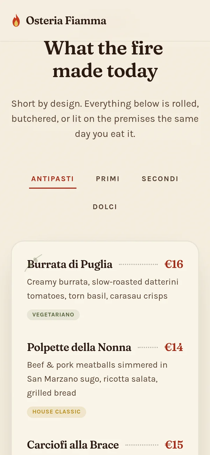 Osteria Fiamma — mobile 2